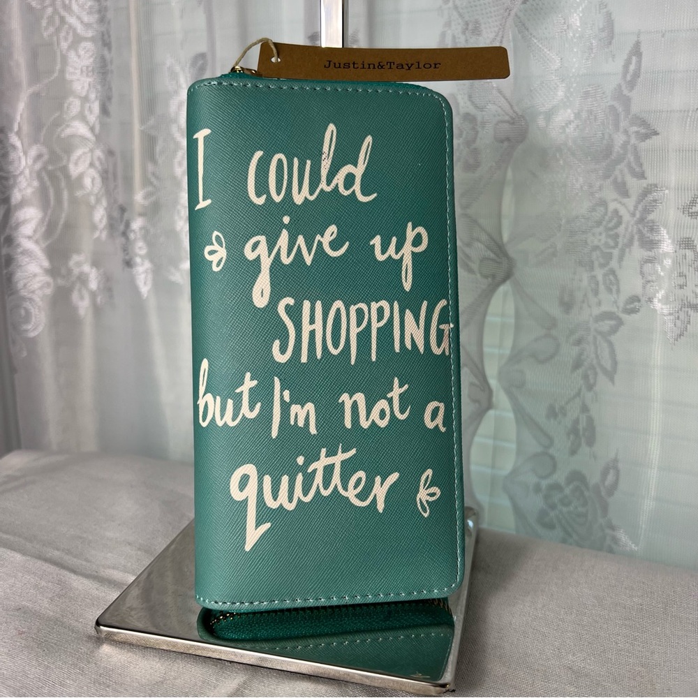 Justin & Taylor Teal Zip-Around Wallet with White Script